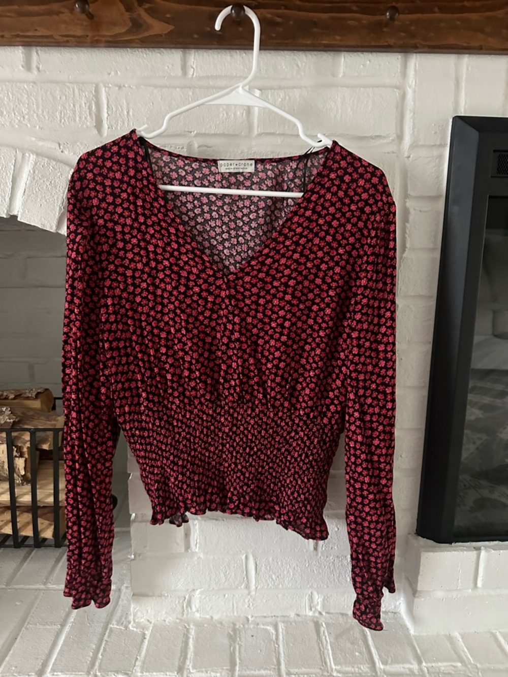 Paper Crane Burgundy Floral V-Neck Smocked Waist Blouse